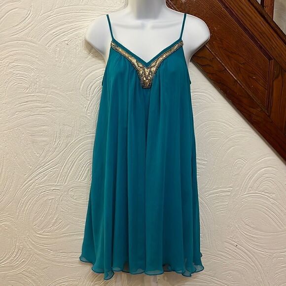 Express turquoise sequin flowy dress size S - Picture 2 of 7